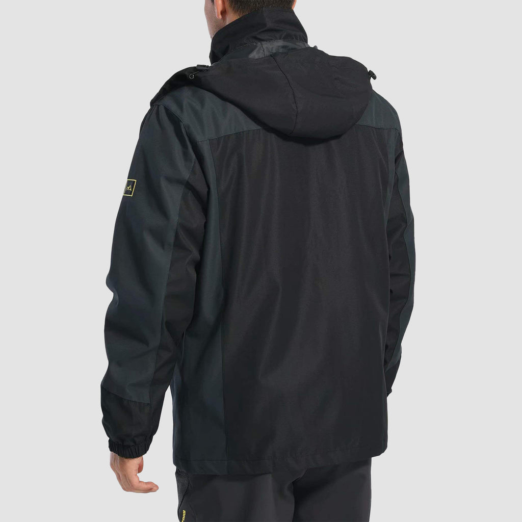 Men's Hooded Windproof Water Resistant Rain Jacket Windbreaker 5 Pockets for Hiking Fishing