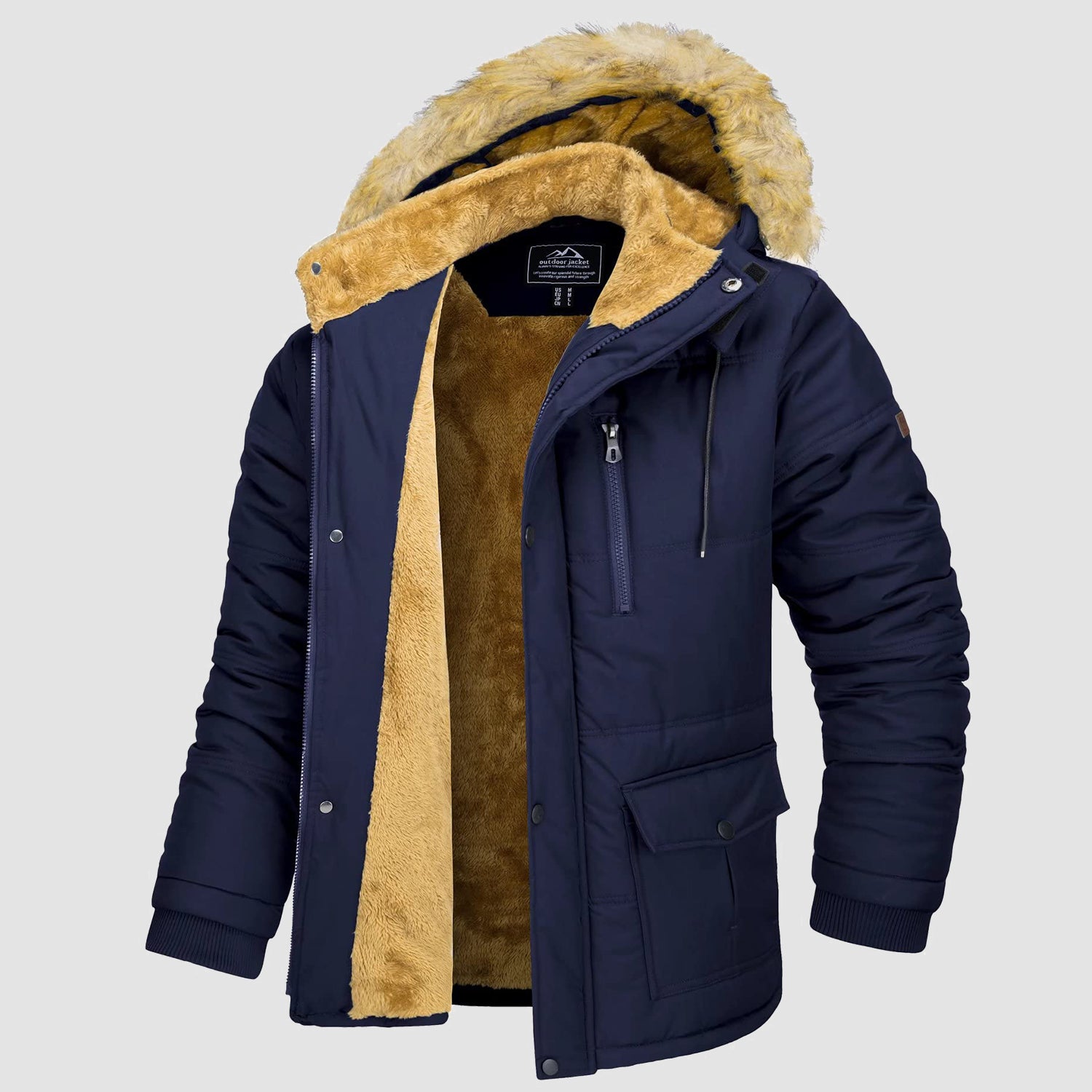 Men's Hooded Winter Coat Puffer Jacket Thicken Warm Fur Down Parka Jacket with Removable Hood