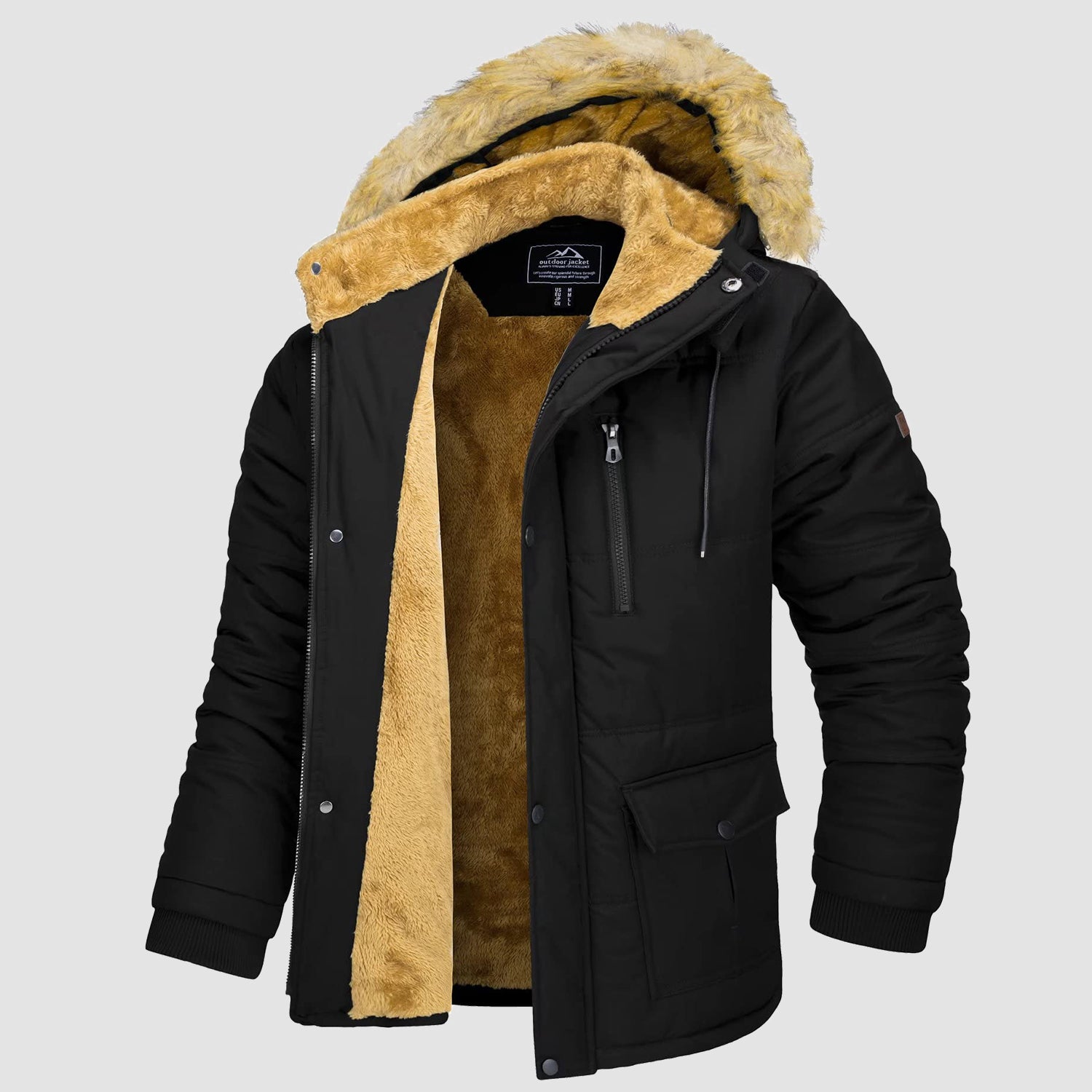 Men's Hooded Winter Coat Puffer Jacket Thicken Warm Fur Down Parka Jacket with Removable Hood