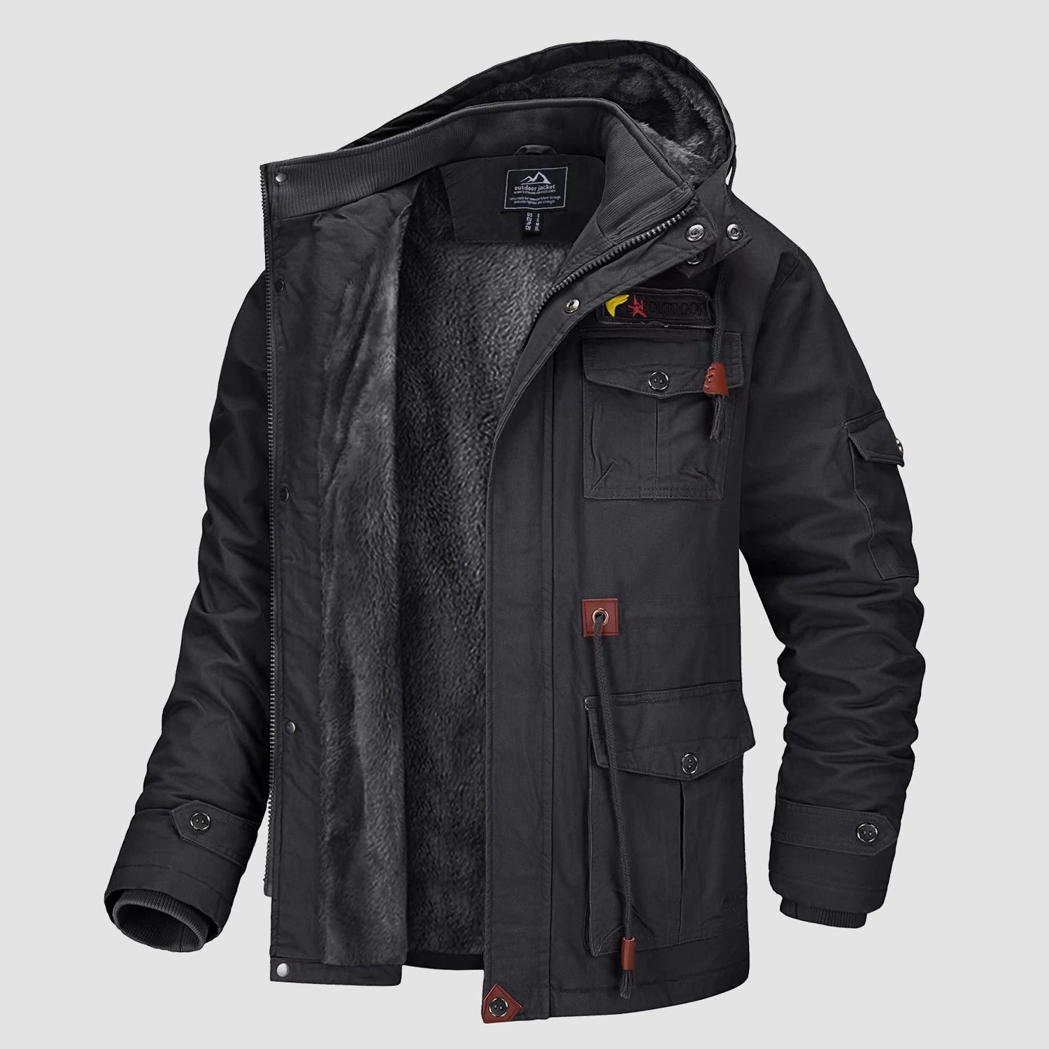 Men's Jacket Winter Cotton Military Trucker Cargo Jacket Fleece Lined Coats With Removable Hood