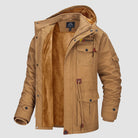 Men's Jacket Winter Cotton Military Trucker Cargo Jacket Fleece Lined Coats With Removable Hood