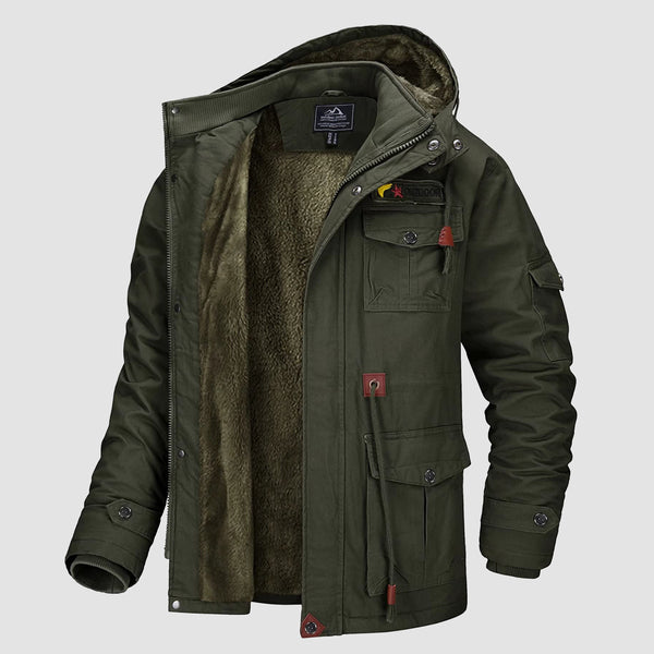 Men's Jacket Winter Cotton Military Trucker Cargo Jacket Fleece Lined Coats With Removable Hood