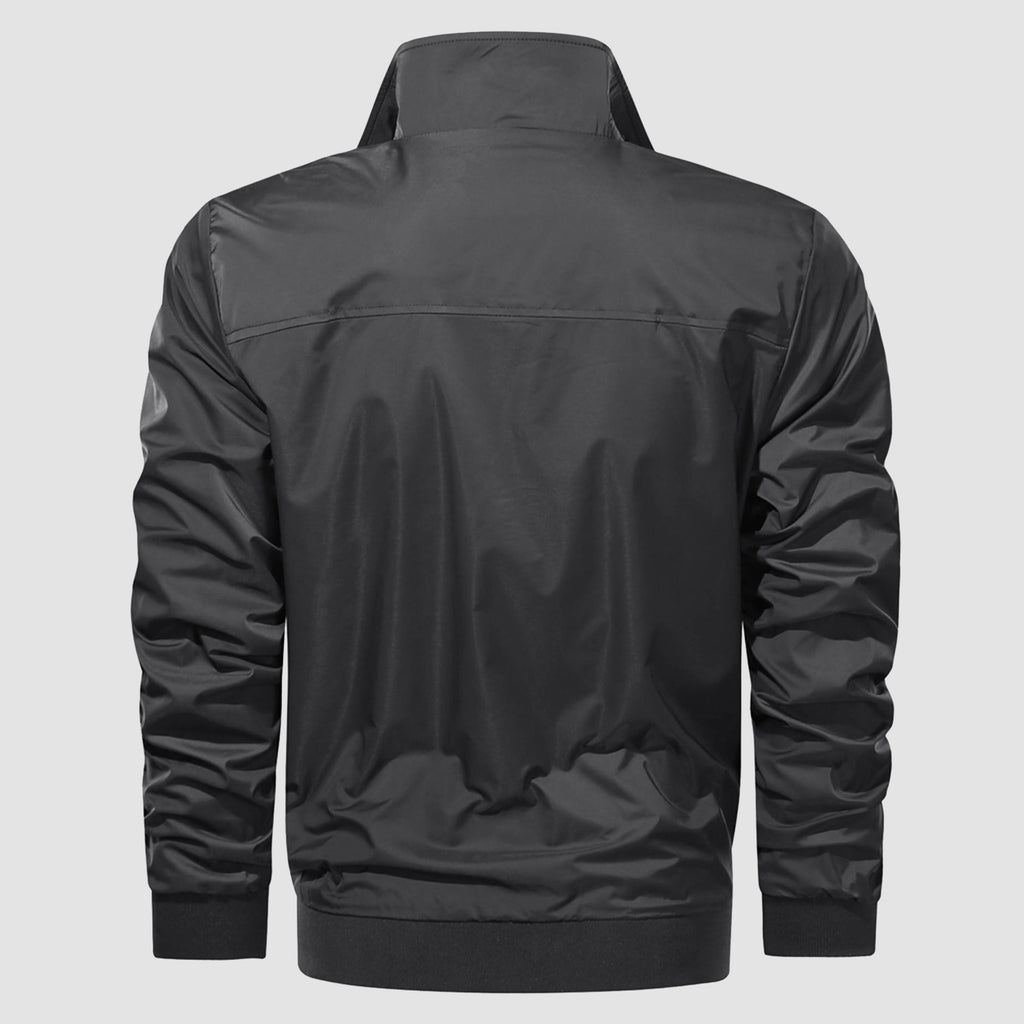Men's Lightweight Bomber Jacket Zipper Pockets Stand Collar Windbreaker Coat