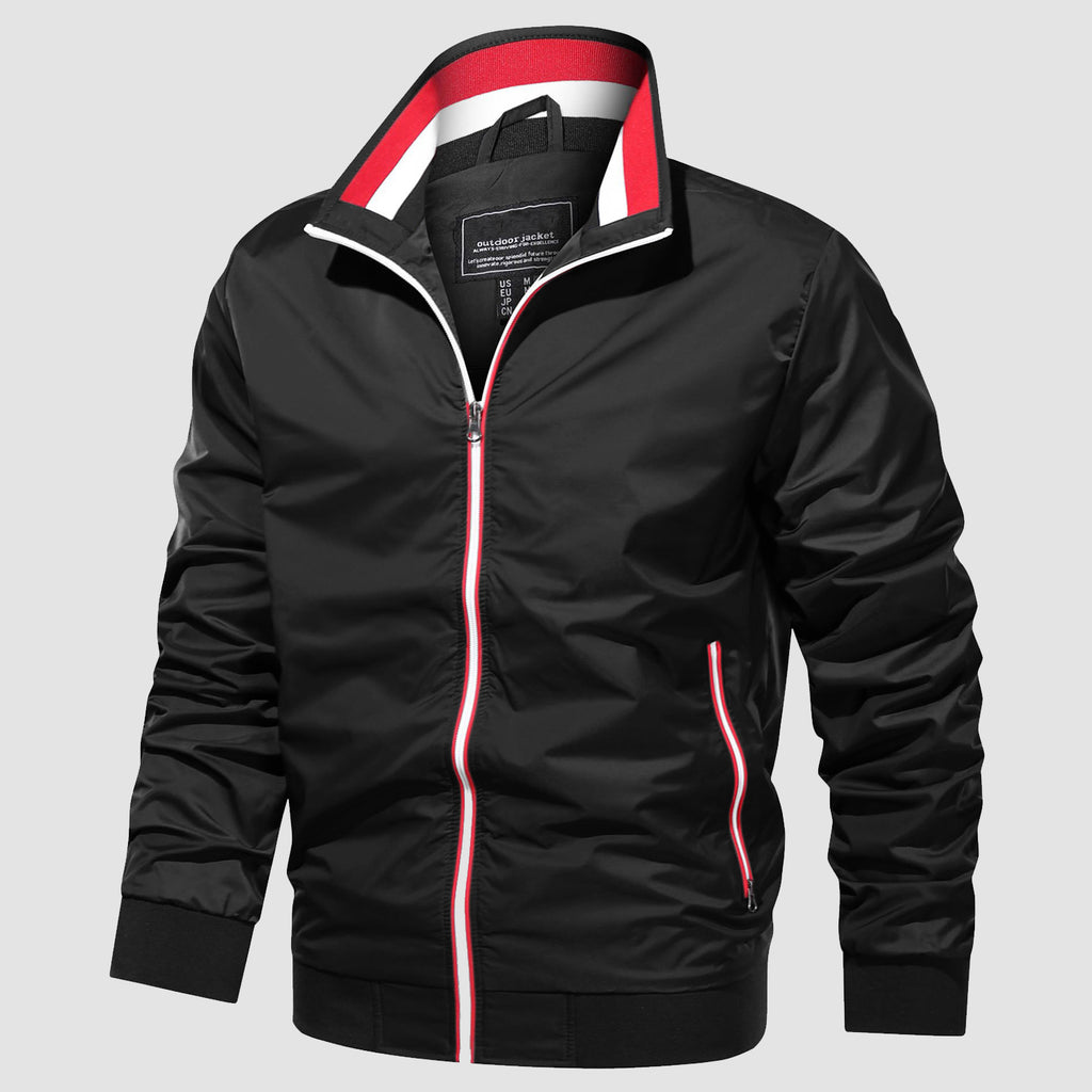Men's Lightweight Bomber Jacket Zipper Pockets Stand Collar Windbreaker Coat