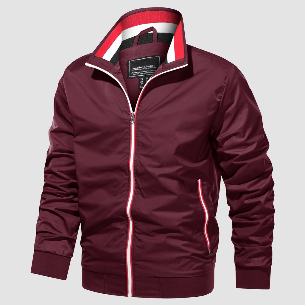 Men's Lightweight Bomber Jacket Zipper Pockets Stand Collar Windbreaker Coat