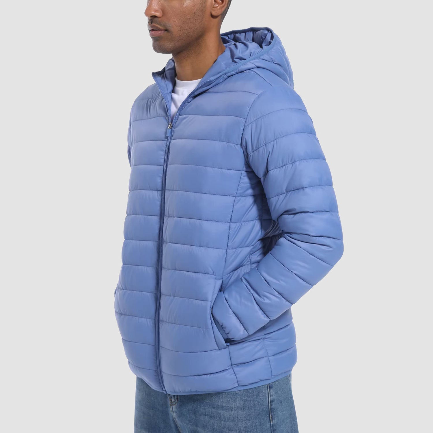 Mens lightweight best sale hooded puffer jacket