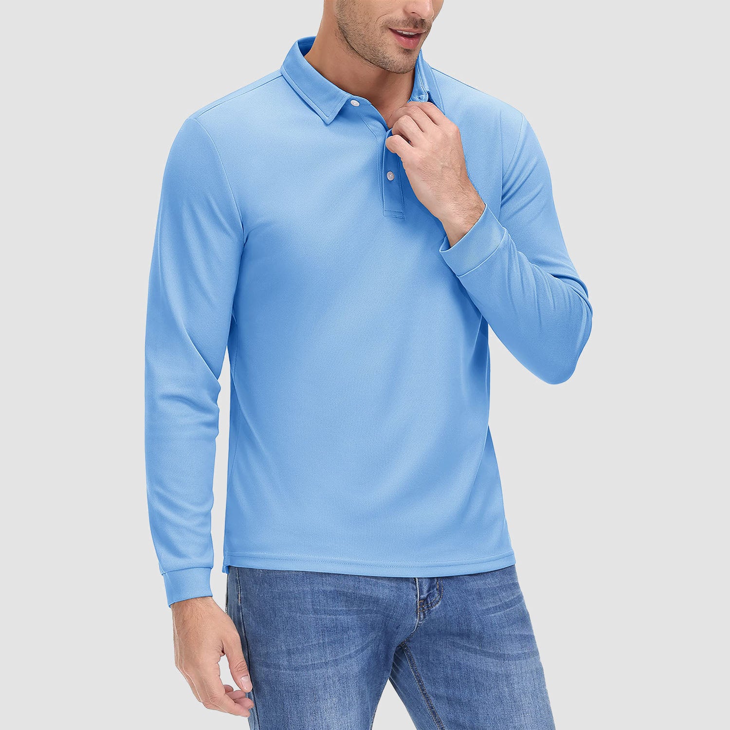 Men's Long Sleeve Polo Shirt Quick Dry Golf Tee Shirt Lightweight Performance Athletic Shirts