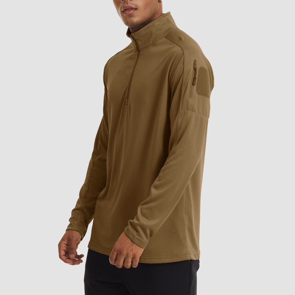 Men's Polo Shirt with Front Zip Tactical Shirts Performance Long Sleeve Golf Shirt