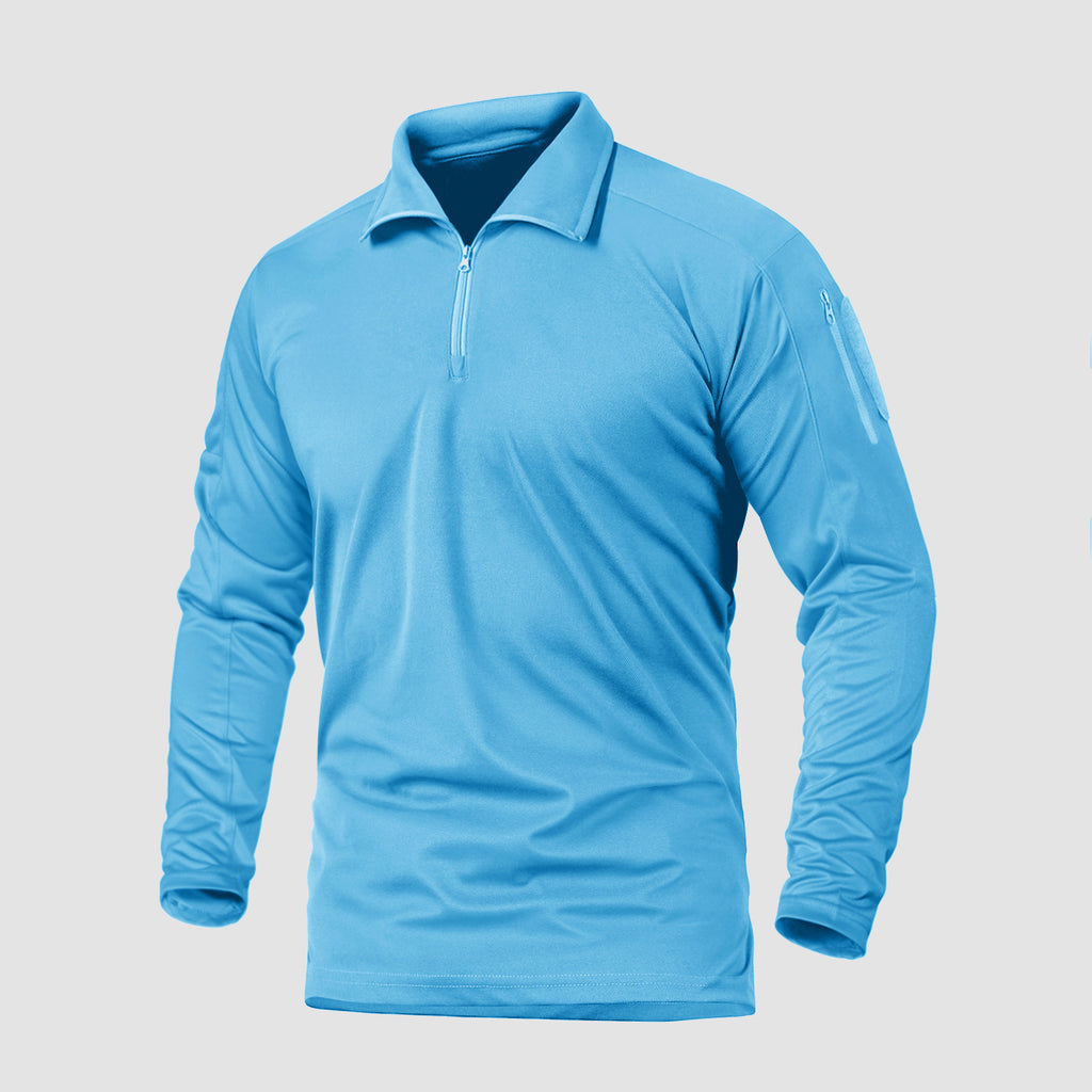 Men's Polo Shirt with Front Zip Tactical Shirts Performance Long Sleeve Golf Shirt