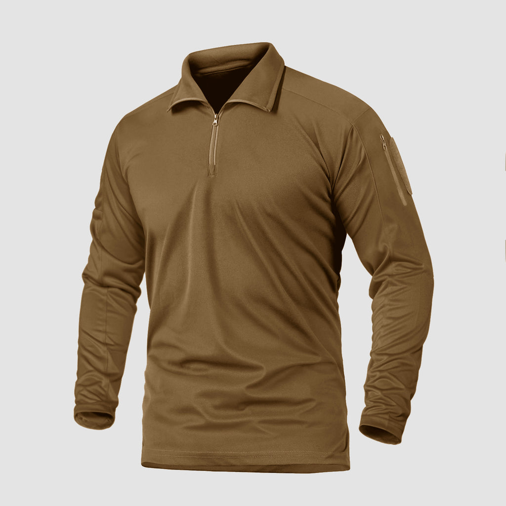 Men's Polo Shirt with Front Zip Tactical Shirts Performance Long Sleeve Golf Shirt