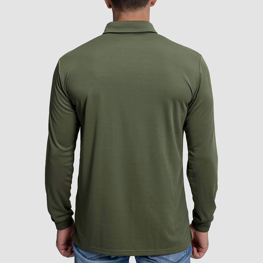 Men's Polo Shirts Long Sleeve Casual Hiking Shirts Soft 3 Button Pique Jersey