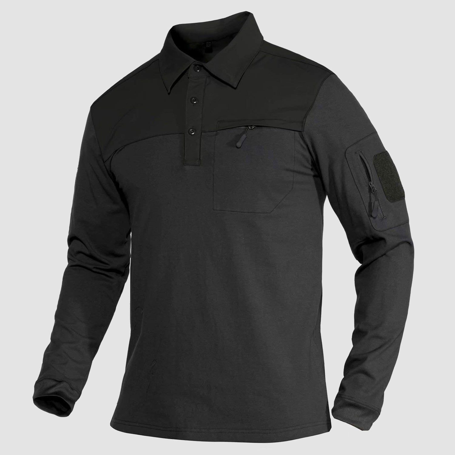 Men's Polo Shirts Long Sleeve with 2 Zipper Pockets Loop Patches Cotton Tactical Shirts
