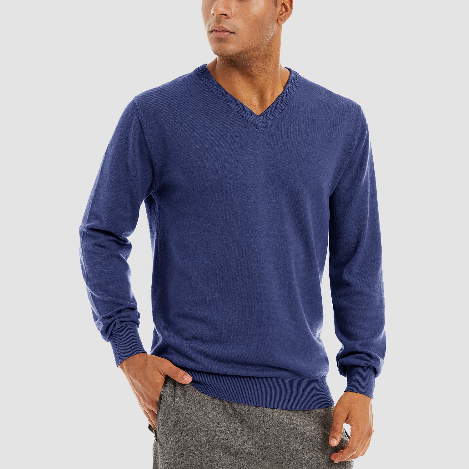 Men's Pullover Sweaters V-Neck Long Sleeve Cotton Sweatshirt