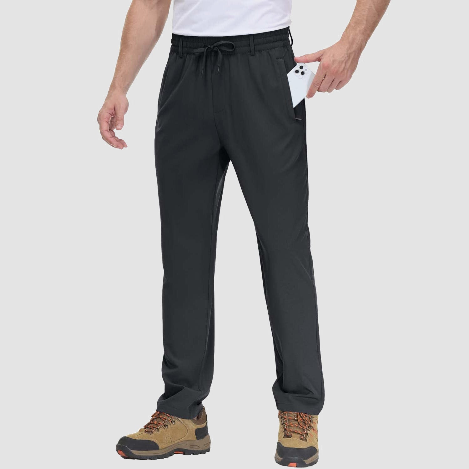 Men's Quick Dry Athletic Pants Straight Leg Stretch Hiking Pants with Zipper Pockets