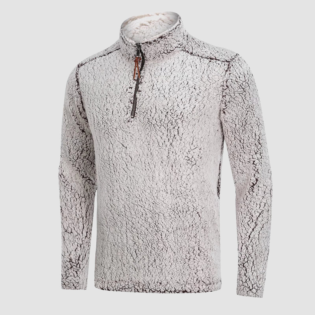 Men's Sherpa Pullover Sweater 1/4 Zip Fuzzy Ultra Soft Fleece Jacket with Pockets for Winter