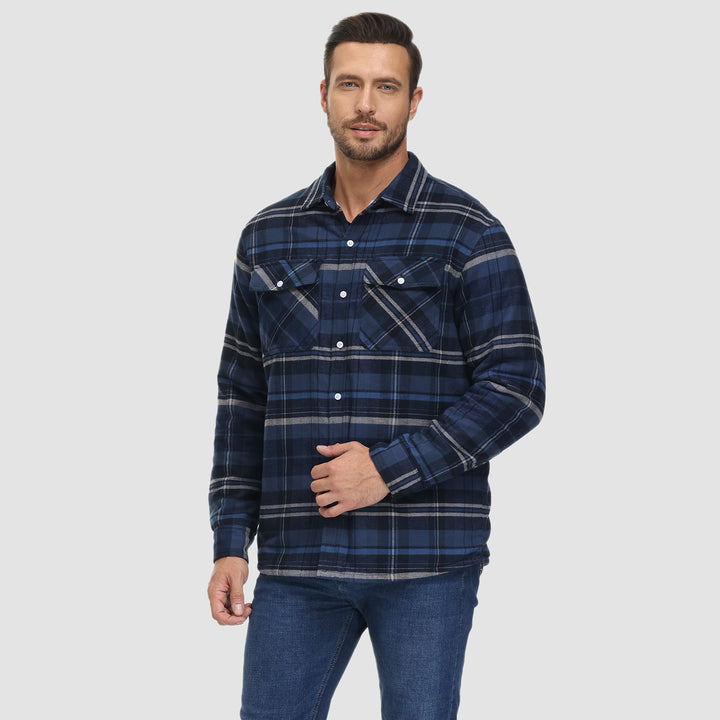 Men's Sherpa Fleece Lined Shirt Casual Plaid Shirt Jacket - MAGCOMSEN