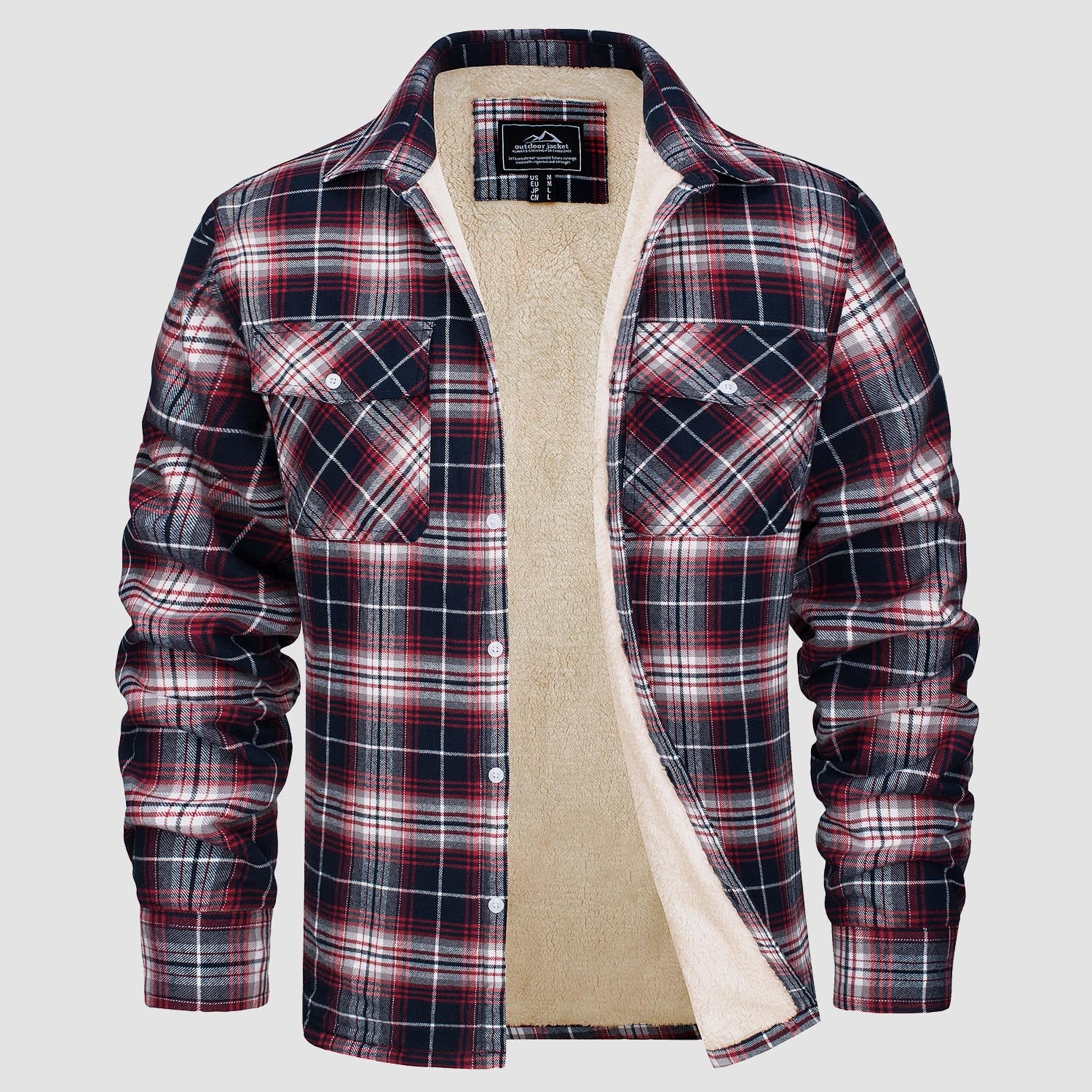 Men's Flannel Shirt Jacket Fleece Lined Plaid Coat Full Zip Hoodie Wint  Leisure