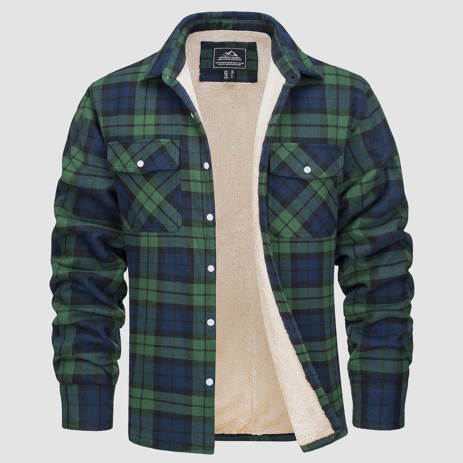 Men's Sherpa Fleece Lined Shirt Casual Plaid Shirt Jacket, Green / S