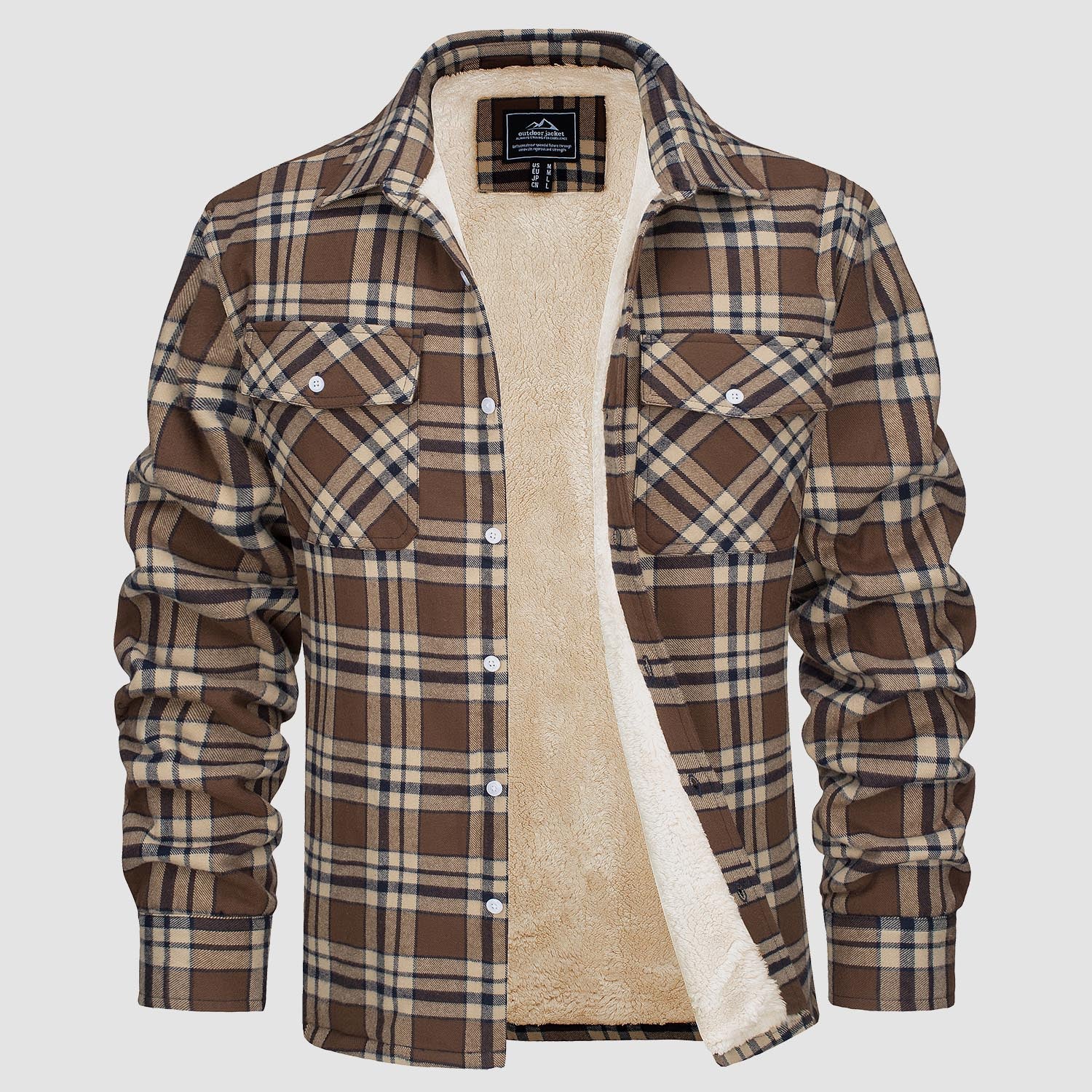 Men's Sherpa Fleece Lined Shirt Casual Plaid Shirt Jacket
