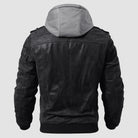 Men's Stand Collar PU Faux Leather Jacket 6 Pockets Motorcycle Bomber Fall Winter Jacket with a Removable Hood