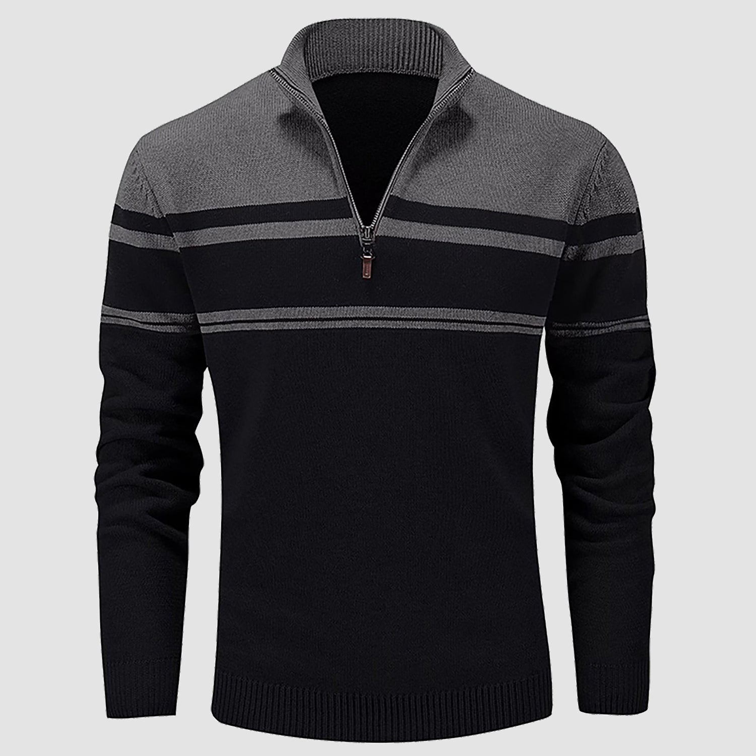 Men's Sweater Half Zipper Turtleneck Warm Pullover Slim Fit Casual Comfortable Striped Knitted Sweaters