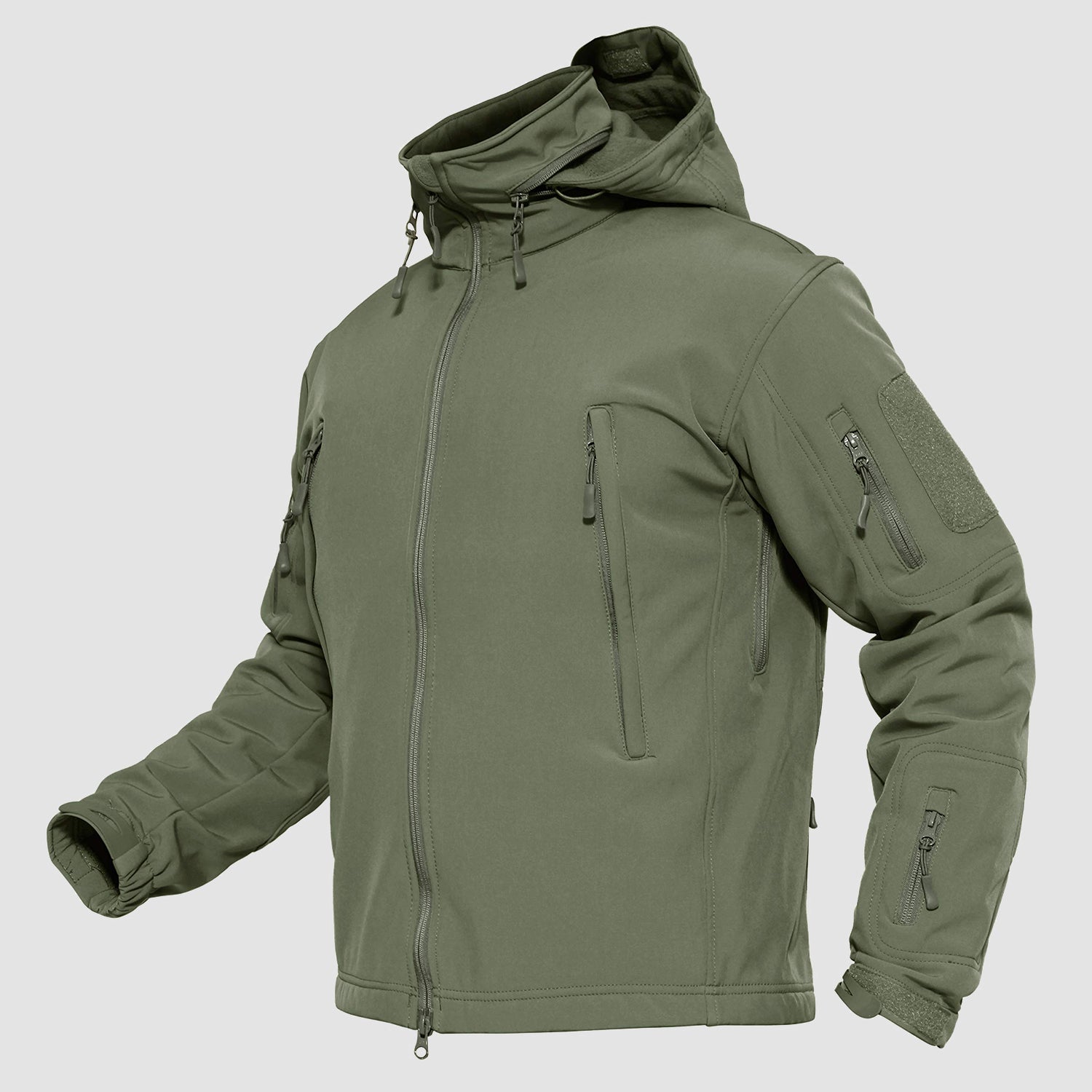 Men's Tactical Jacket Winter Snow Ski Jacket Water Resistant Softshell Fleece Lined Winter Coats Multi-Pockets, Army Green / L