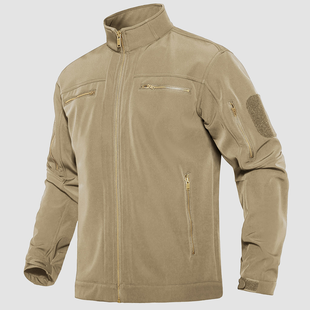 Men's Tactical Jacket with 6 Metal Zip Pockets Water Resistant Fleece Lined Softshell Winter Jacket