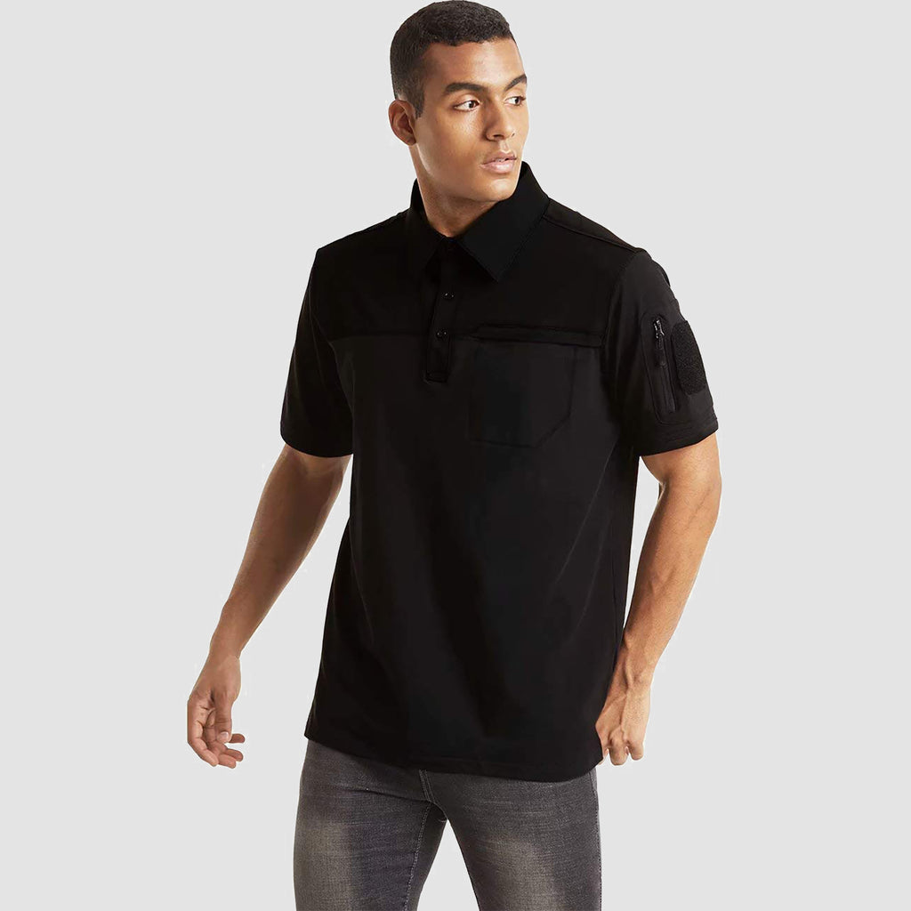 Men's Tactical T-shirts with 2 Zipper Pockets Loop Patches Cotton Tactical Shirts