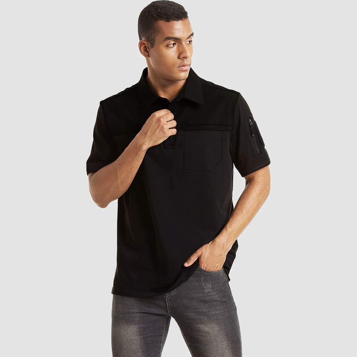 Men's Tactical T-shirts with 2 Zipper Pockets Loop Patches Cotton Tactical Shirts