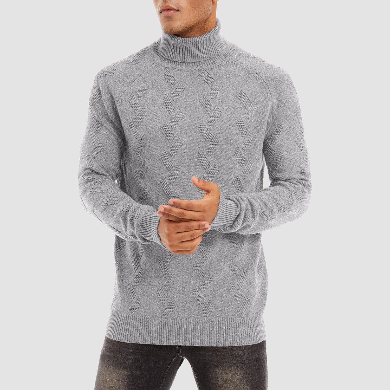 Men's Turtleneck Sweater Heavyweight Long Sleeves Cotton Pullover Knitted Casual Sweatshirt