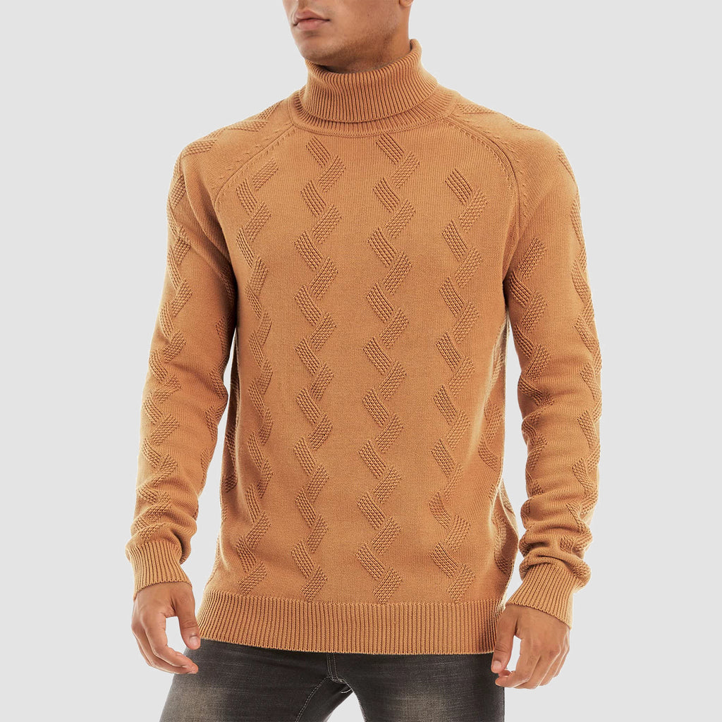 Men's Turtleneck Sweater Heavyweight Long Sleeves Cotton Pullover Knitted Casual Sweatshirt