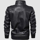 Men's Vintage Pu Faux Leather Jacket with 6 Pockets Stand Collar Motorcycle PU Leather Outwear Coat