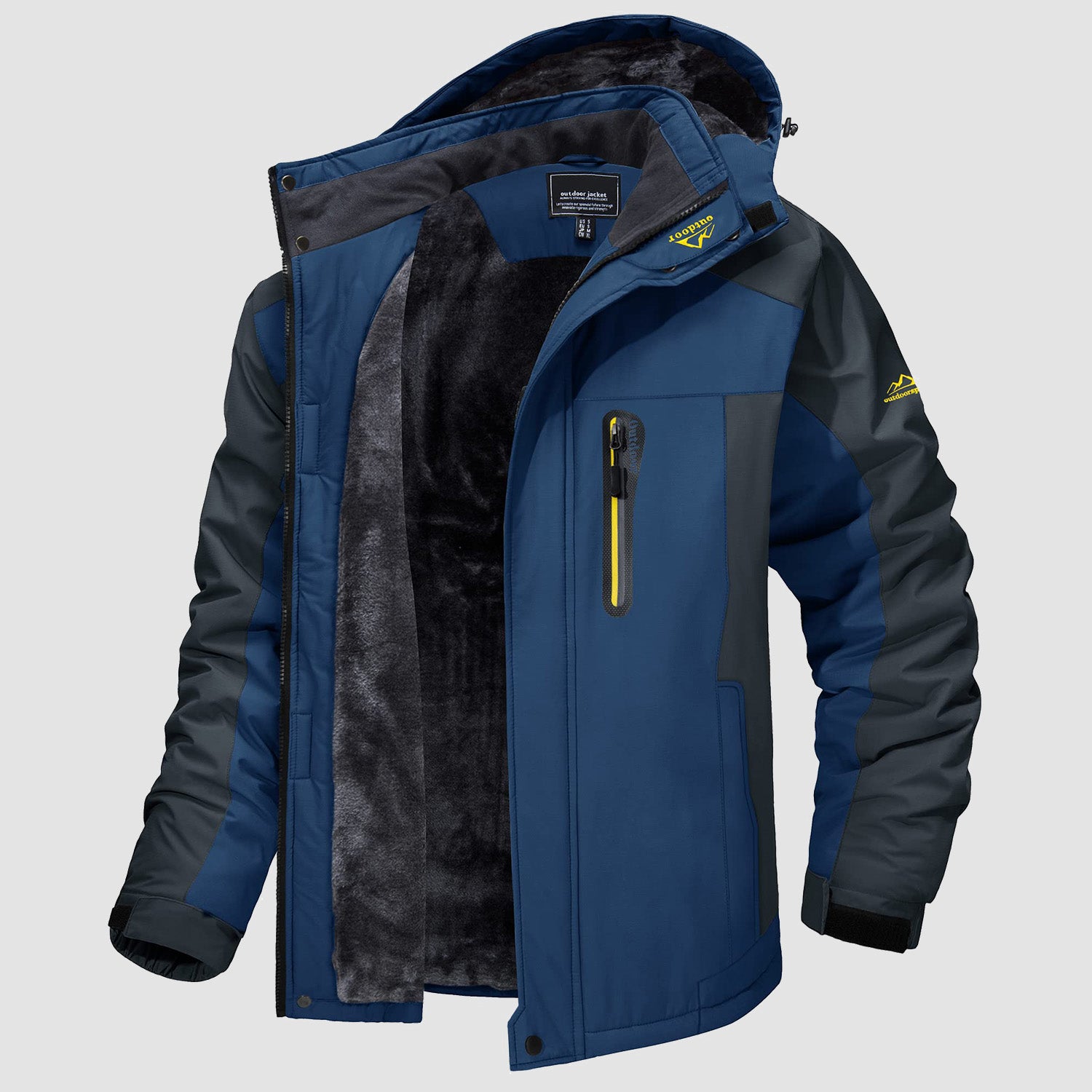 Men's Fleece Lined Parka Coats Water Resistant Winter Snow Jacket, Denim Blue / 2XL