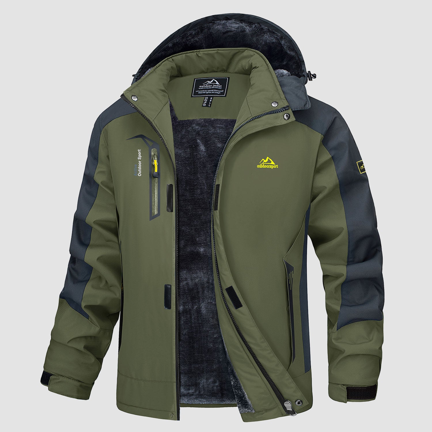 Men's Warm Fleece Jackets Waterproof Snow Parka Coats, Black Grey / L