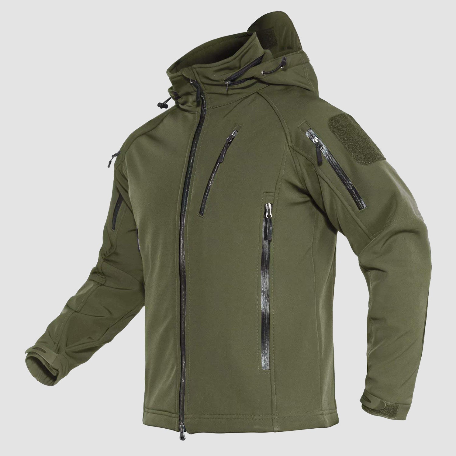 Men's Winter Coats with 8 Pockets Foldable Hooded Water & Wind Resistant Softshell Tactical Jacket