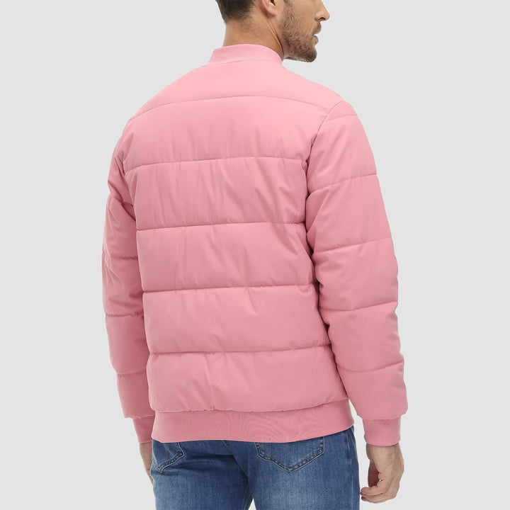 Men's Winter Jacket Quilted Lined Bomber Jacket Full Zip Casual Coat Thick Outwear