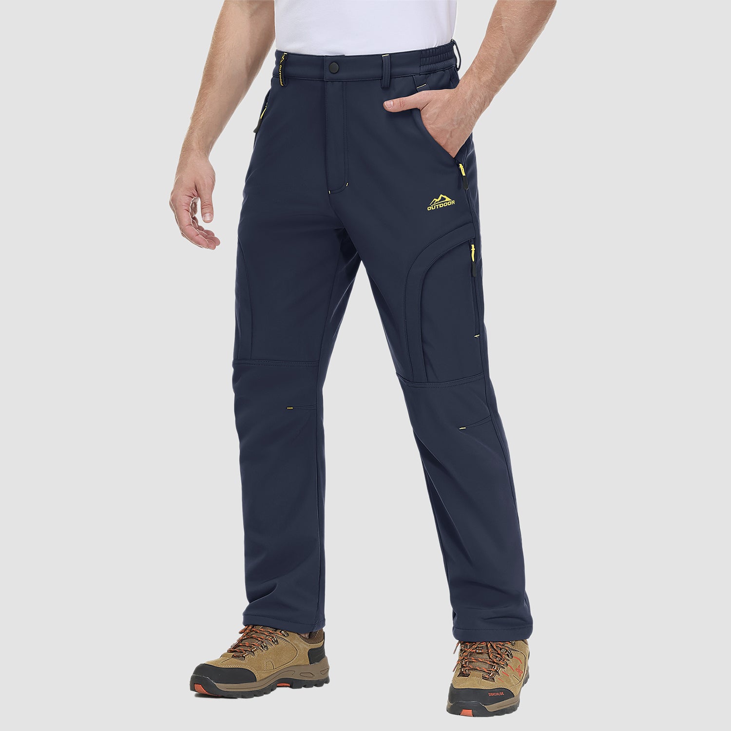 Men's Winter Pants with 5 Zip Pockets Snow Ski Pants Fleece Lined Water Resistant Hiking Pants
