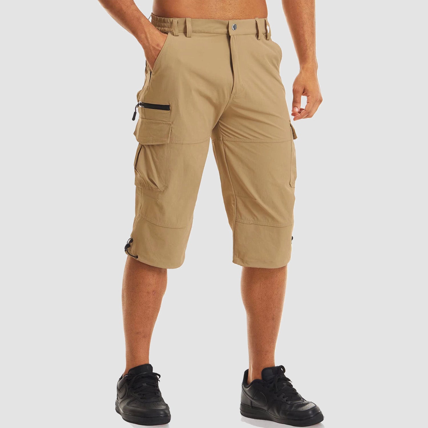 HOPATISEN Men's 3/4 Capri Mountain Shorts Cargo Shorts for Men Big Tall  Hiking Camping Military Knee-Length Shorts with 7 Pockets Army Green |  Amazon.com