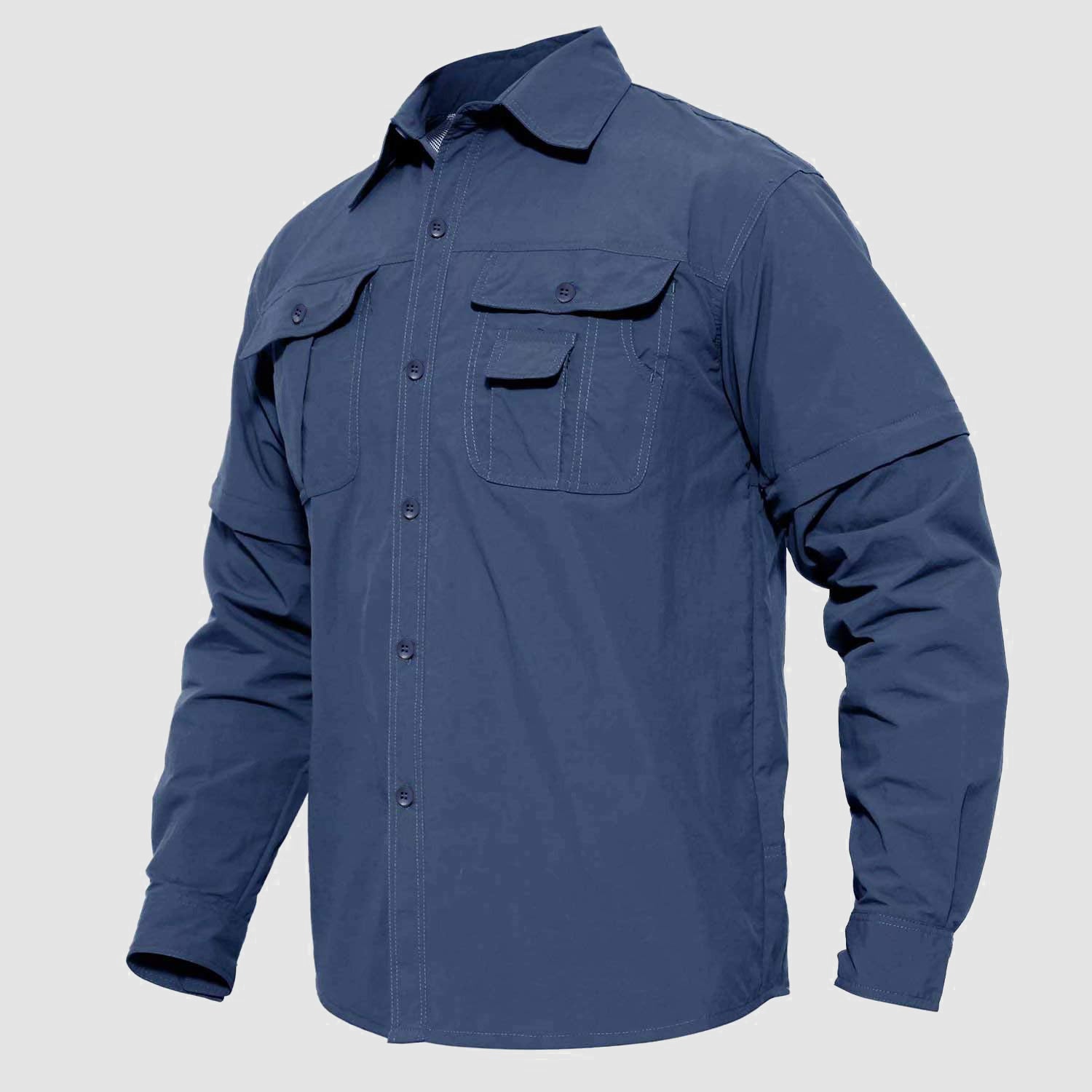 Mens Fishing Hiking Shirts with Detachable Sleeves Long/Short Sleeve Quick Dry, Royal Blue / L
