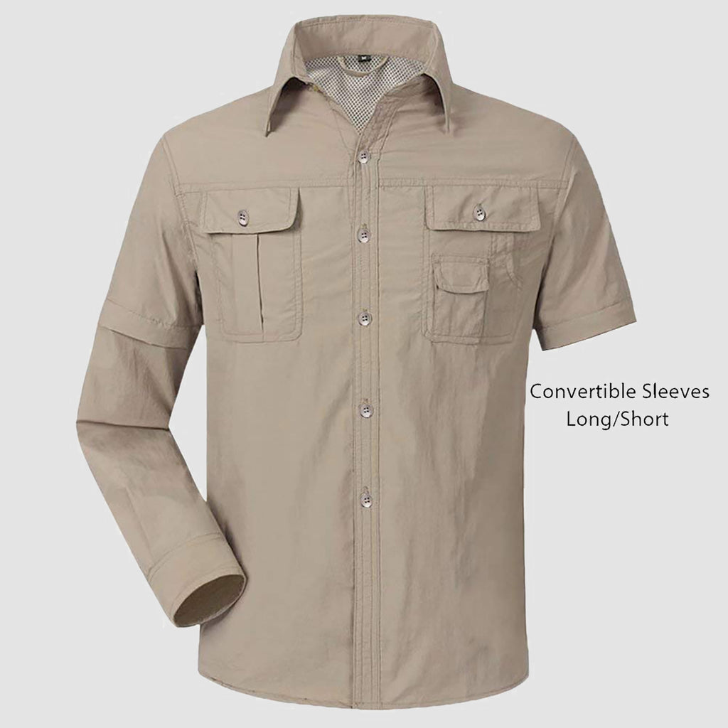 Mens Fishing Hiking Shirts with Detachable Sleeves Long/Short Sleeve Quick Dry