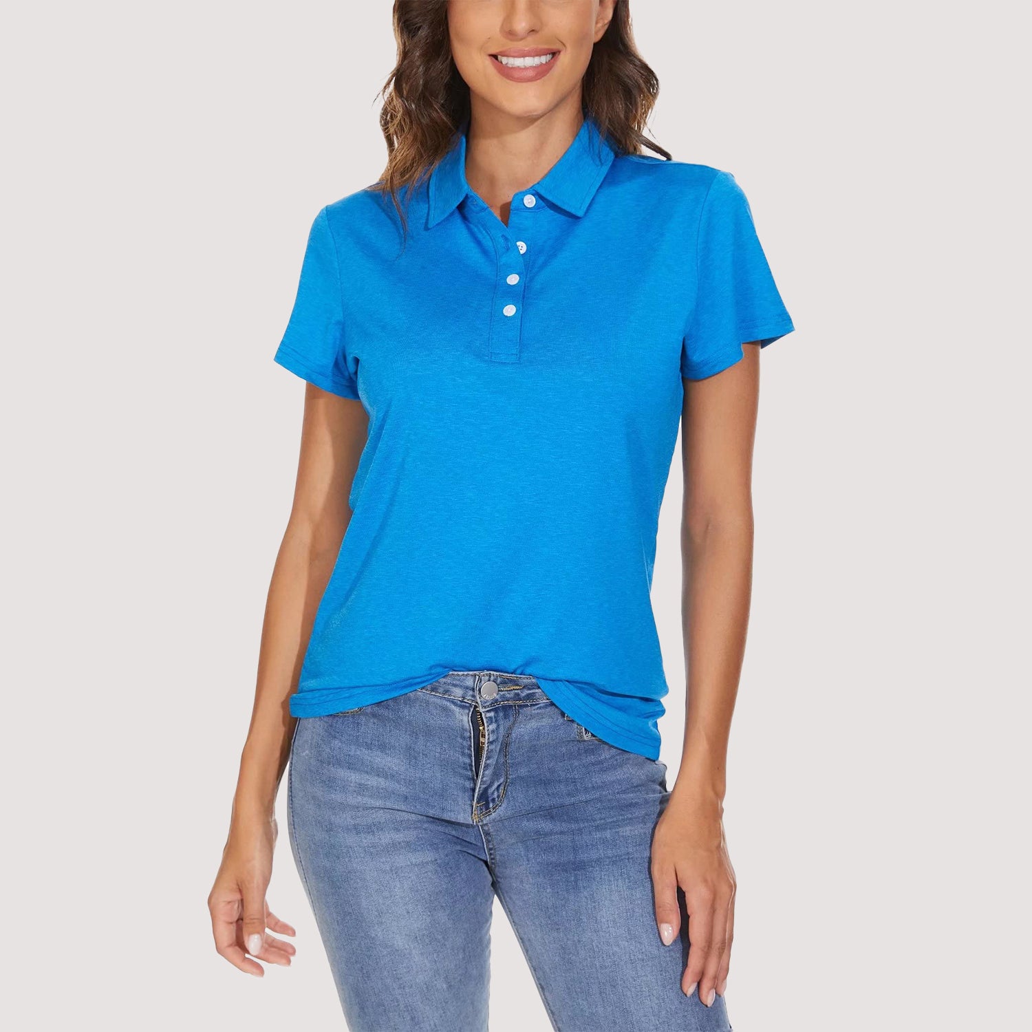 Women's Polo T-Shirts 4-Button Moisture Wicking Athletic Tee Shirts