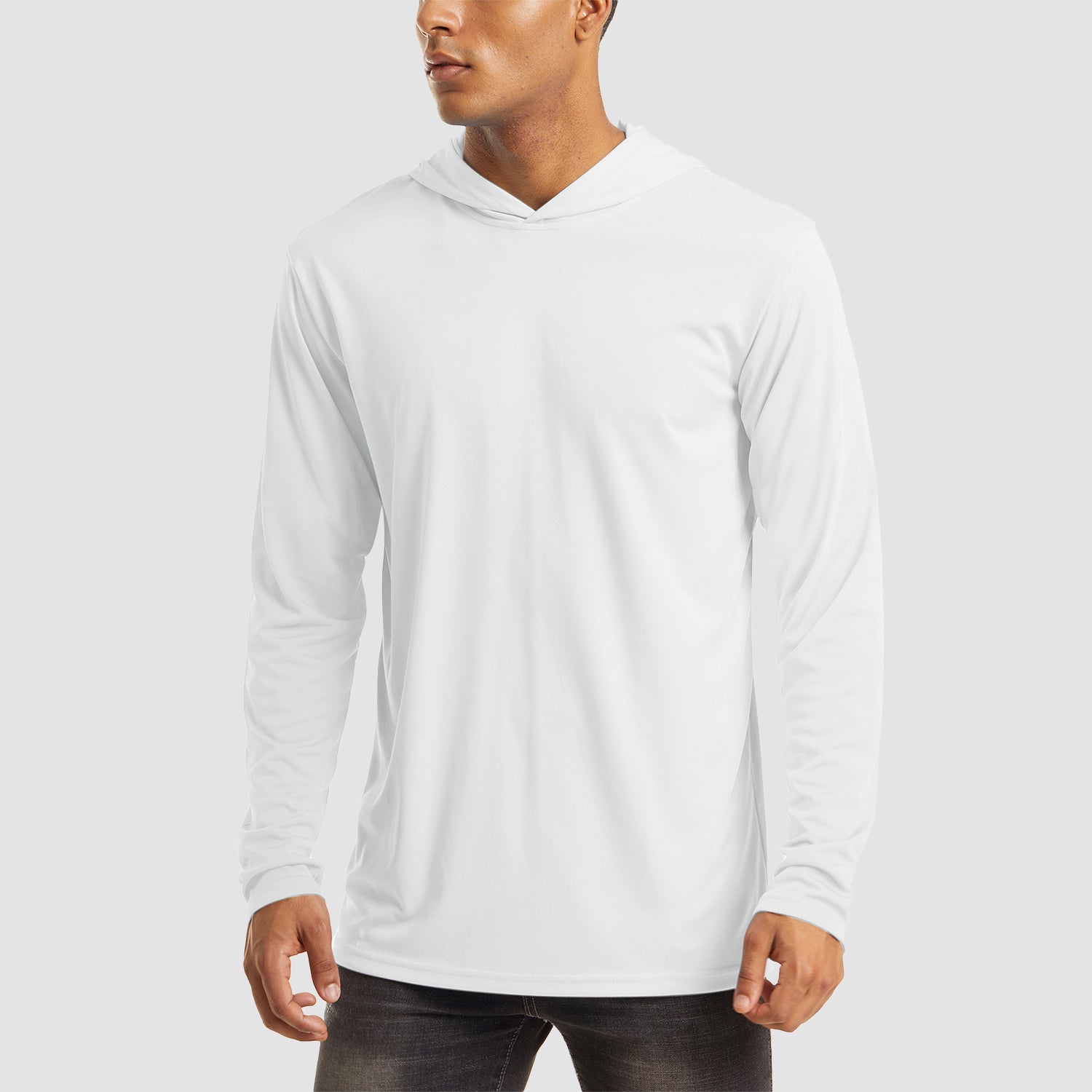 【Buy 4 Get 4th Free】Men's Long Sleeve Hooded Shirt UPF 50+ Athletic Shirts, White / XL