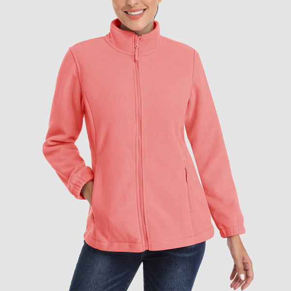 Women's Fleece Jacket Soft Full Zip Warm Long Sleeve with 2 Zipper Pockets Winter Jackets