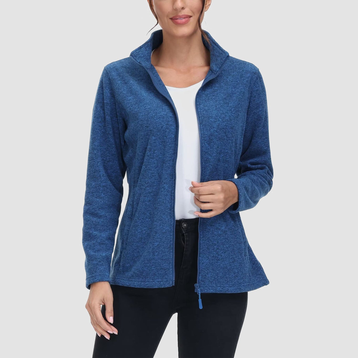 Women's Fleece Jacket Sweater Full Zip Up Coat With Zipper Pockets Warm