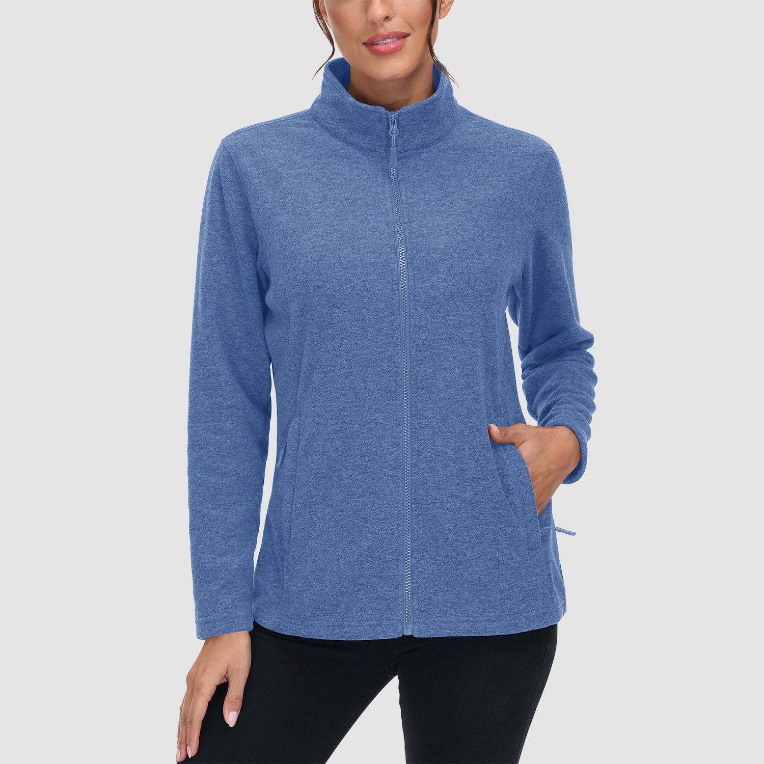 Women's Fleece Jacket Sweater Full Zip Up Coat With Zipper Pockets Warm