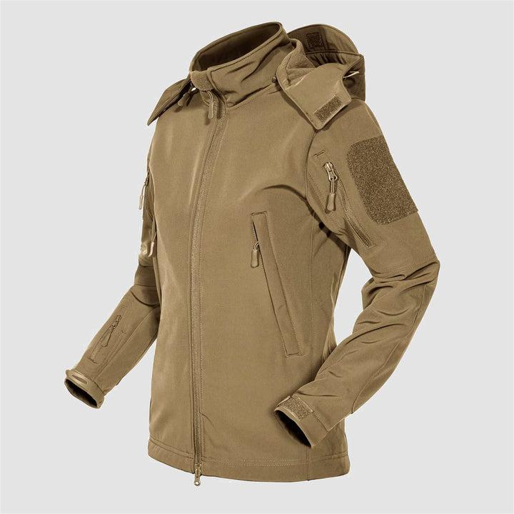Women's Hooded Winter Jacket with 6 Pockets Waterproof Windproof Softshell Fleece Tactical Coat