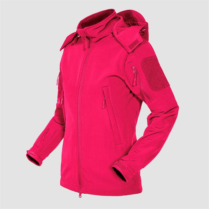 Women's Hooded Winter Jacket with 6 Pockets Waterproof Windproof Softshell Fleece Tactical Coat
