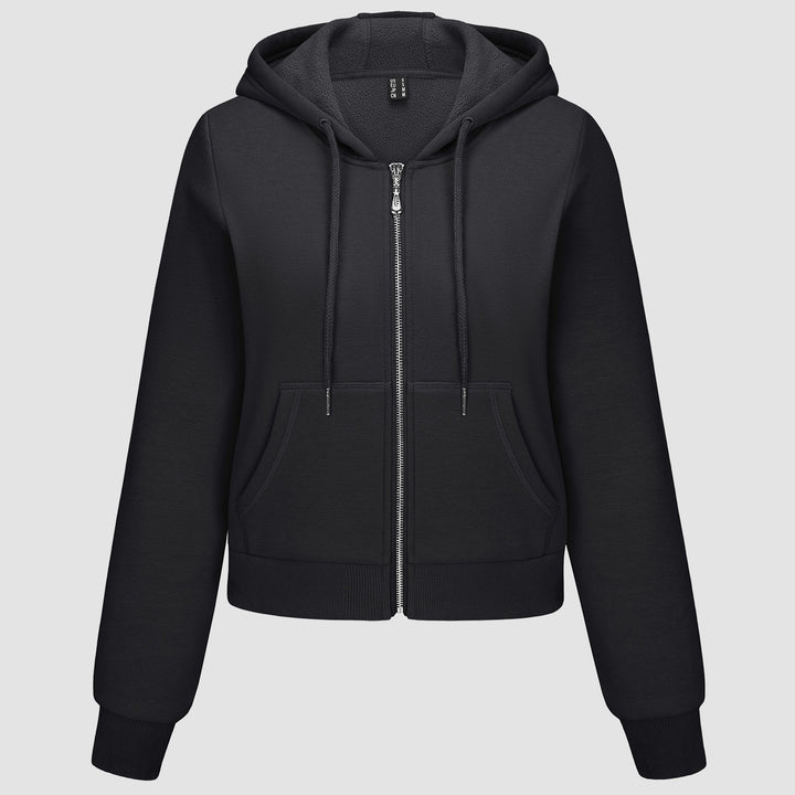 Women's Hoodie Jacket Fleece Lined Crop Tops Full Zip Hoodie For Winter - MAGCOMSEN