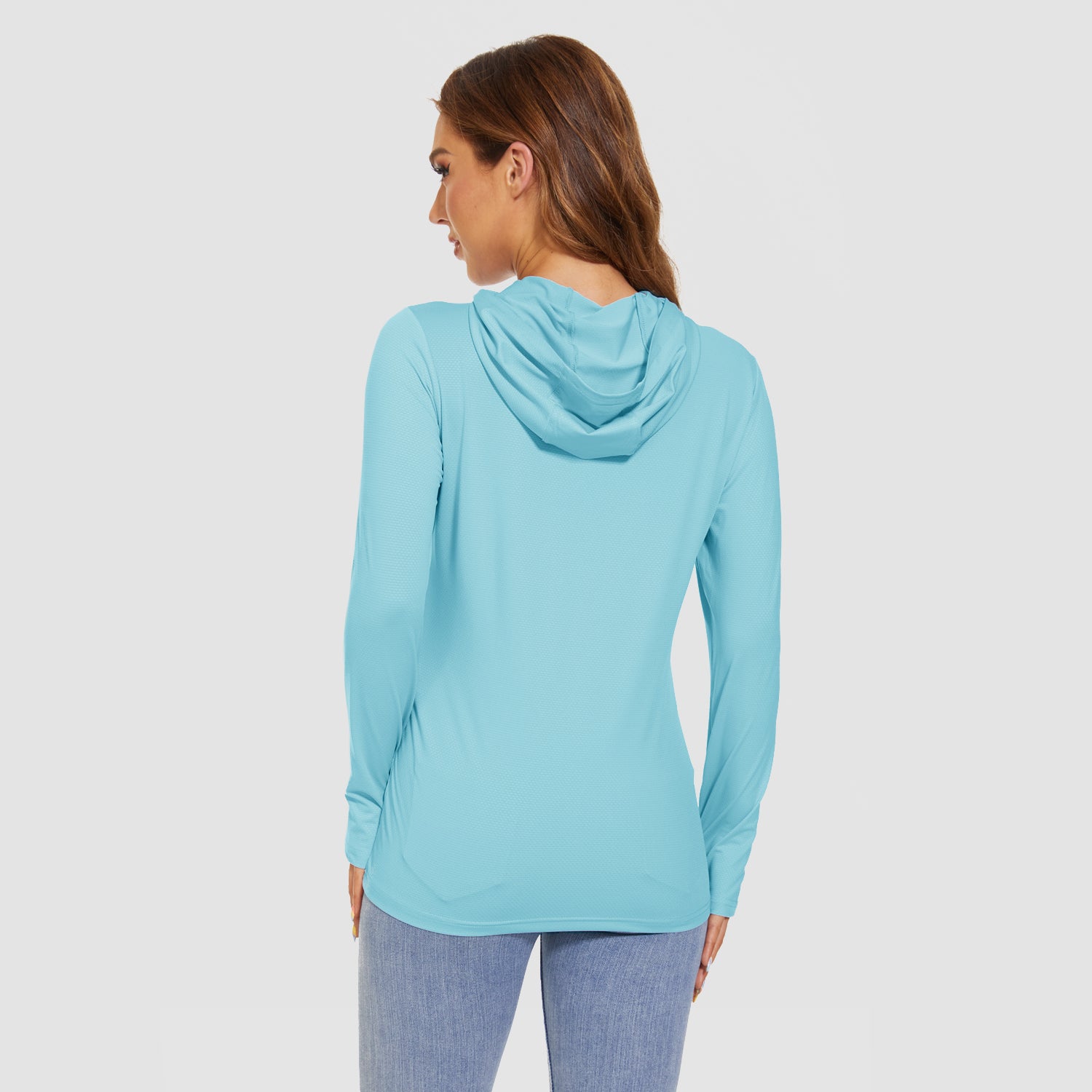 Women's Hoodie Shirts UPF 50+ Sun Protection Long Sleeve UV Shirt Fishing Hiking Athletic Shirts with Thumb Hole, Pale Blue / L