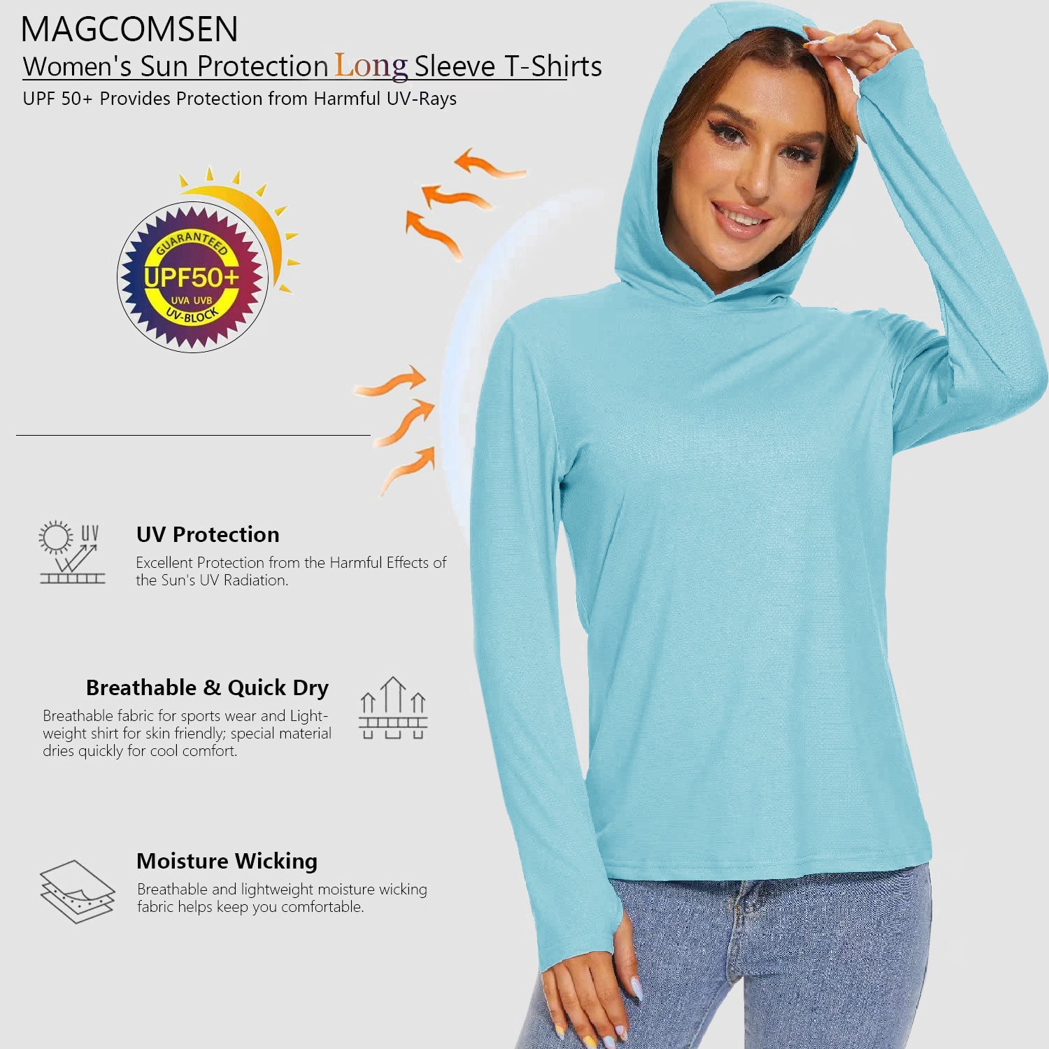 Women's Hoodie Shirts UPF 50+ Sun Protection Long Sleeve UV Shirt Fishing Hiking Athletic Shirts with Thumb Hole, Pink / 2XL